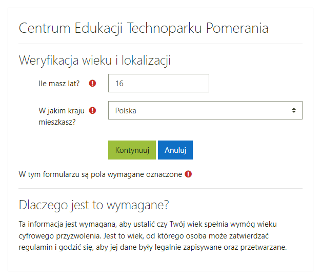 Weryfikacja wieku i lokalizacji